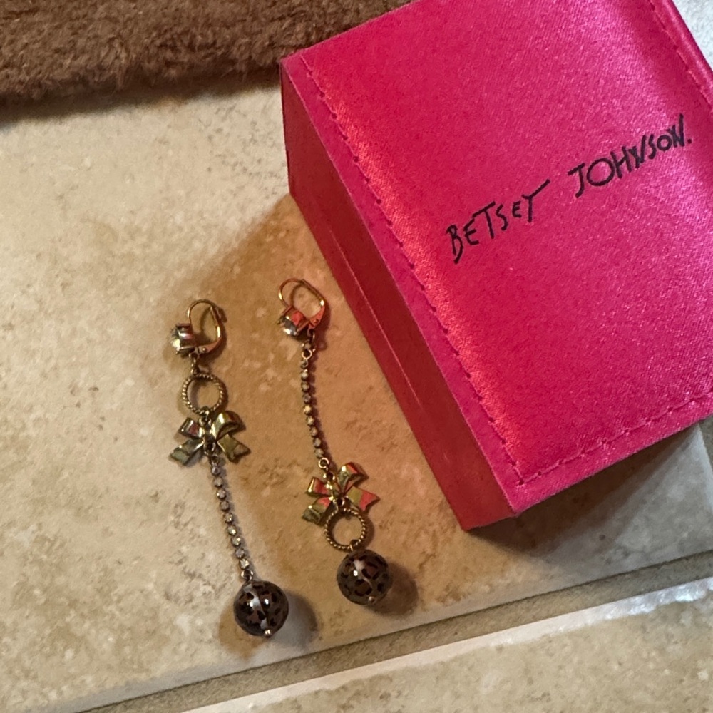 Betsey Johnson Gold and Silver Dangle Bow Earrings